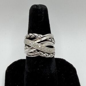 925 Sterling Silver Diamond Ring 0.10ctw Size 6.75 Classic Fine Jewelry
